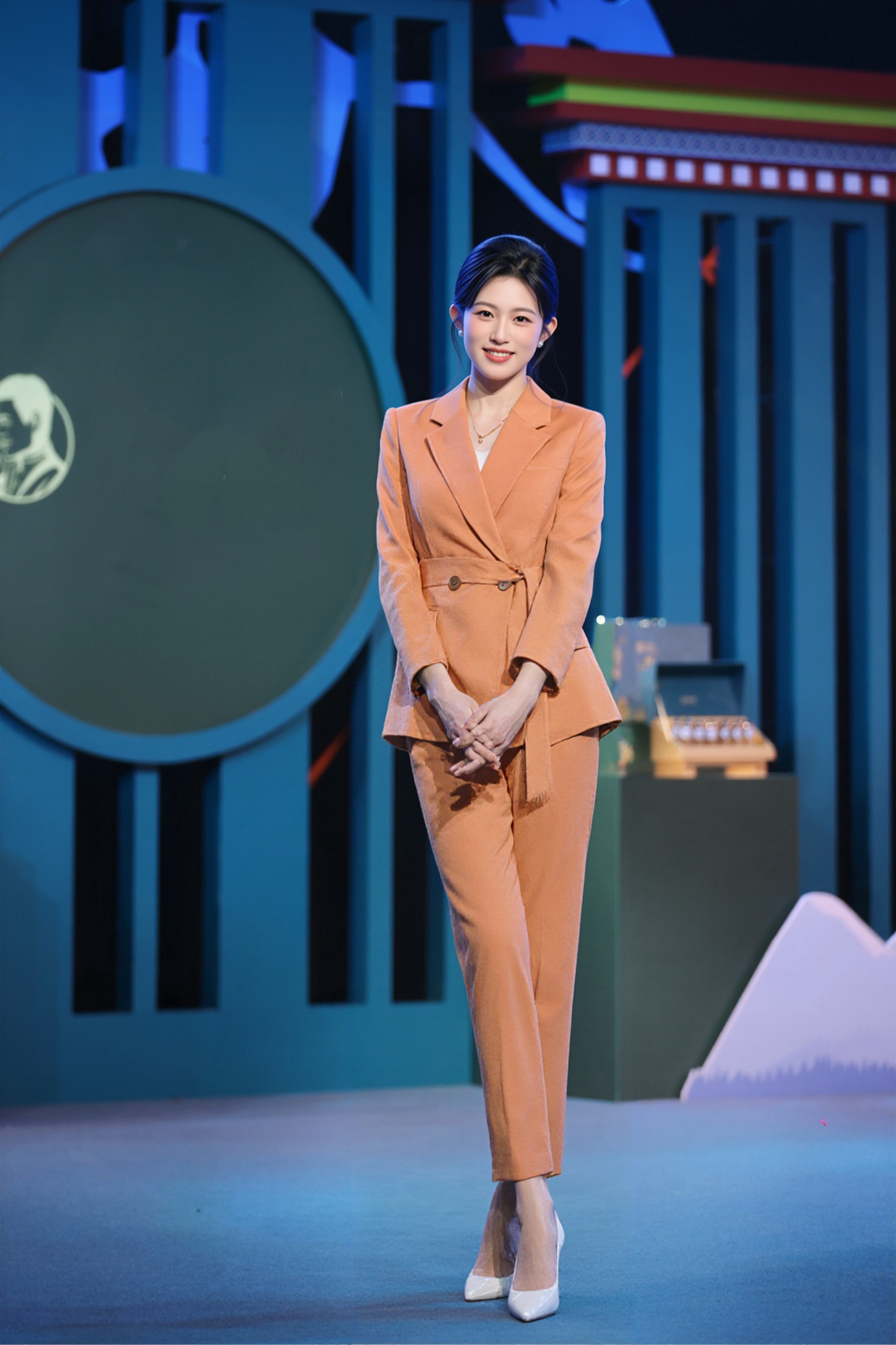 法小曼*子珍清仓福利橘色西装套装女时尚绑带显瘦职业装CP11375