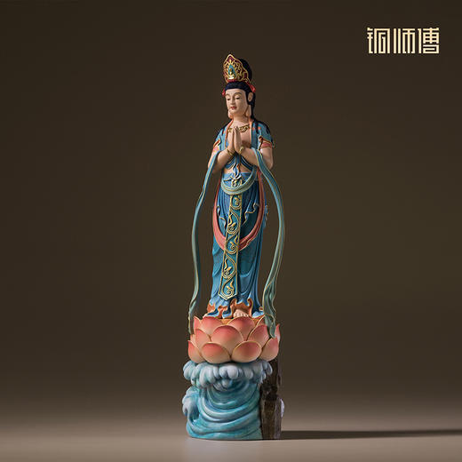 铜师傅《合掌观音（彩绘版）》客厅桌面青铜摆件 家居装饰工艺品 商品图2