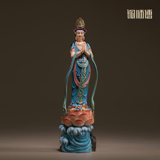 铜师傅《合掌观音（彩绘版）》客厅桌面青铜摆件 家居装饰工艺品 商品图3