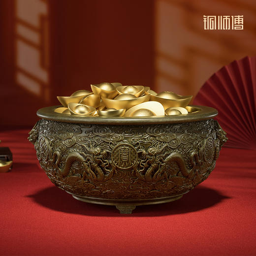 铜师傅铜摆件《祥龙聚宝盆》桌面客厅家居装饰品家用开业乔迁摆件 商品图0