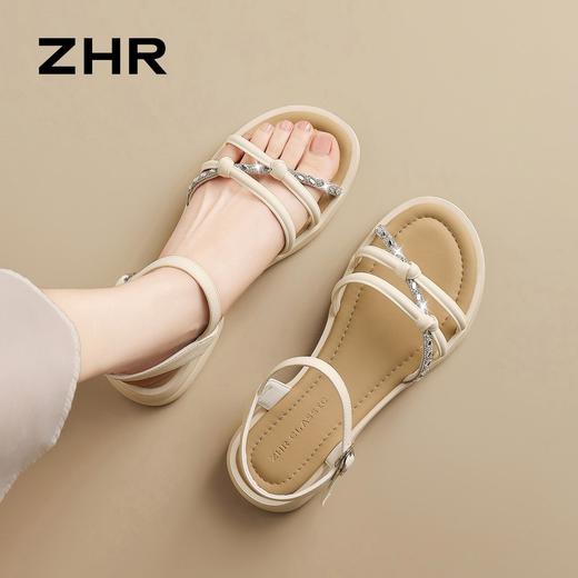 ZHR法式水钻交织细带平底凉鞋女鞋2026新款百搭通勤轻便罗马凉鞋 商品图6
