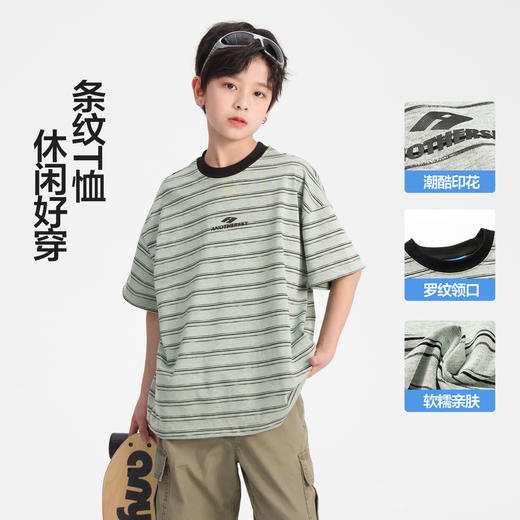 【YW】无忧购男童夏季韩范条纹运动短袖t恤宽松冰感上衣（截单后3-5天发货） 商品图2