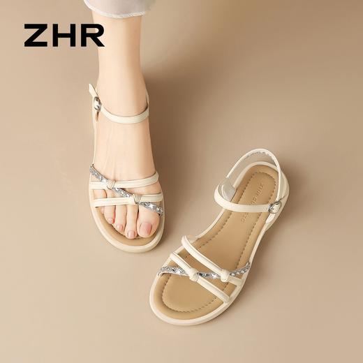 ZHR法式水钻交织细带平底凉鞋女鞋2026新款百搭通勤轻便罗马凉鞋 商品图4