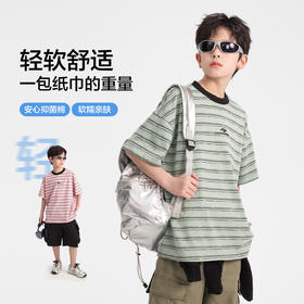 【YW】无忧购男童夏季韩范条纹运动短袖t恤宽松冰感上衣（截单后3-5天发货）