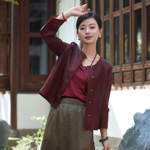 西子/宝相红莲19姆米桑蚕丝非遗红云纱提花百搭外套/WTTJ1151 商品图1