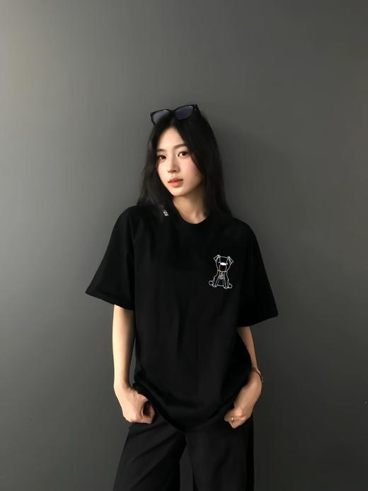 FENDI芬迪男女同款小狗图案刺绣宽松休闲圆领纯棉短袖T恤 商品图1