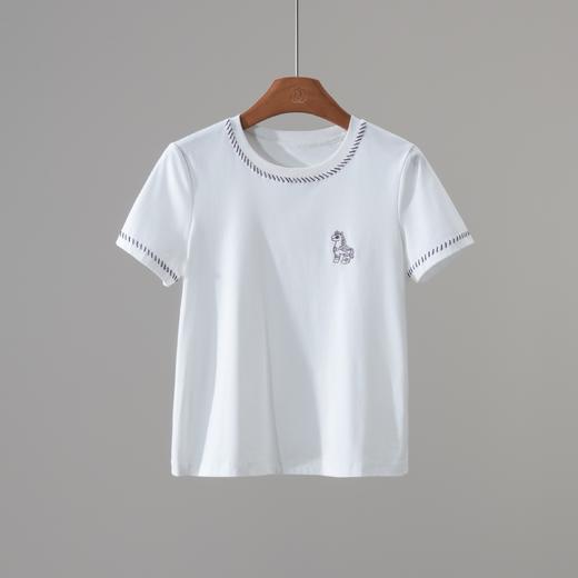 西子/小马T白色手工刺绣百搭短袖T恤/TXXS0678 商品图0