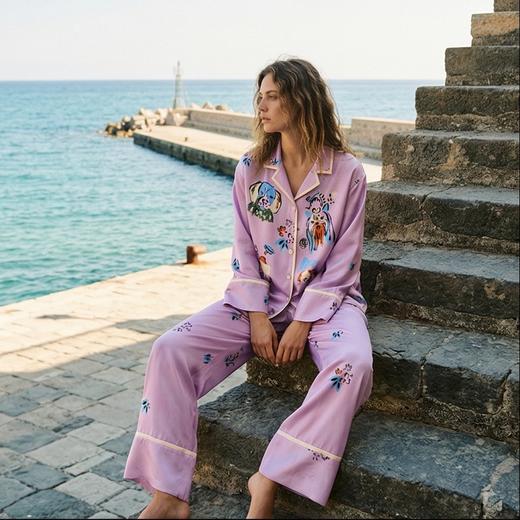 【孙千同款】明星同款桑罗魔法小狗桑蚕丝俏皮撞色家居服女四季可穿情侣家居服眼罩睡裙03A63210 商品图1