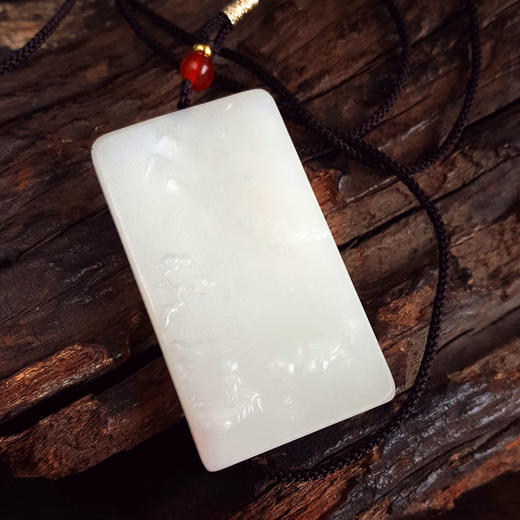 【天然正品】天然青海料细腻一级白油润度佳雕观音造型平安无事牌和田玉吊坠项链57.5*32.7*8.4MM（皆取最大值）140426NJ19 商品图5