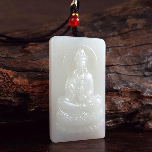 【天然正品】天然青海料细腻一级白油润度佳雕观音造型平安无事牌和田玉吊坠项链57.5*32.7*8.4MM（皆取最大值）140426NJ19 商品图6