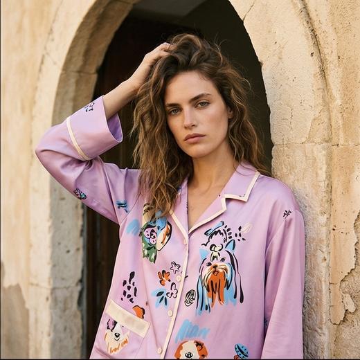 【孙千同款】明星同款桑罗魔法小狗桑蚕丝俏皮撞色家居服女四季可穿情侣家居服眼罩睡裙03A63210 商品图4