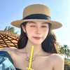 新款法式平顶草帽女大头围海边沙滩礼帽编织防晒太阳帽子夏季 商品缩略图1