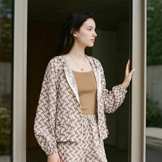 PALUOPO/PL春夏桑蚕丝复古连帽小个子真丝外套ES250737Z 商品图2