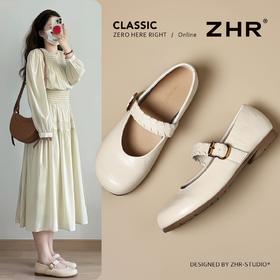 ZHR则则奶油白平底玛丽珍鞋2026新款复古优雅轻便百搭时尚单鞋女