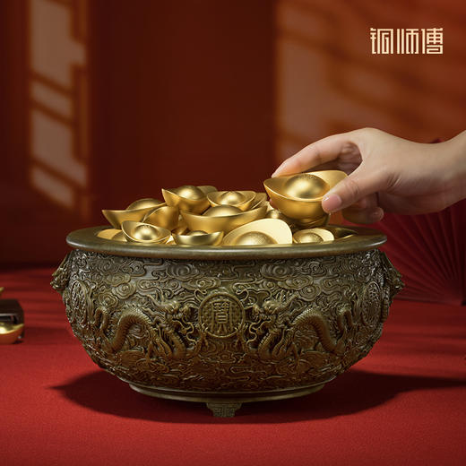 铜师傅铜摆件《祥龙聚宝盆》桌面客厅家居装饰品家用开业乔迁摆件 商品图4