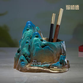 铜师傅《千里江山笔筒》家居饰品桌面客厅书房铜摆件送老师礼物