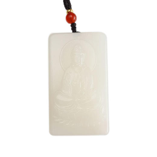 【天然正品】天然青海料细腻一级白油润度佳雕观音造型平安无事牌和田玉吊坠项链57.5*32.7*8.4MM（皆取最大值）140426NJ19 商品图0