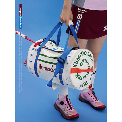 CryingCenterx薰风联名2.0皮质撞边星星圆桶手提斜挎两用羽毛球包 商品图1