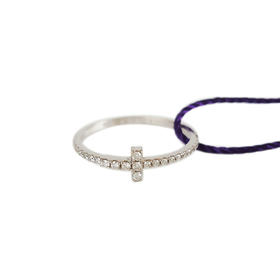 【95新】Tiffany & Co.蒂芙尼白金窄版满钻T型线圈戒指52号女士200426TJ16