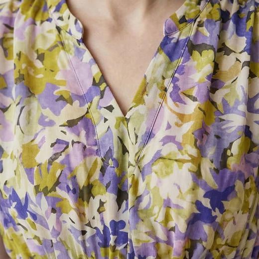 PALUOPO/PLV领收腰显瘦紫罗兰印花重磅真丝连衣裙ES2F0819Z 商品图4