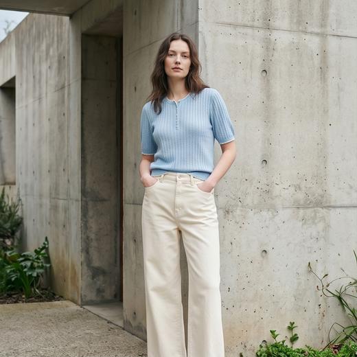 PALUOPO/PL含桑蚕丝圆领时尚撞色短袖减龄舒适百搭针织T恤ES251151Z 商品图1