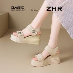 ZHR则则7.5CM坡跟凉鞋女夏季百搭小个子厚底凉鞋女外出时装凉鞋女