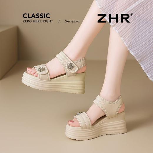ZHR则则7.5CM坡跟凉鞋女夏季百搭小个子厚底凉鞋女外出时装凉鞋女 商品图0