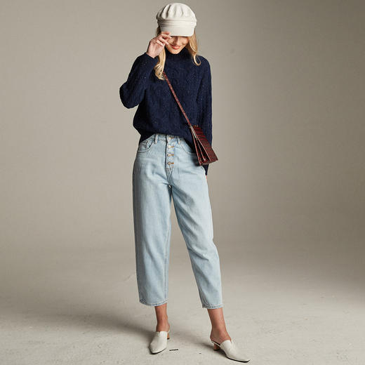 PALUOPO/PL帕罗7针加厚半高领立体绞花软糯亲肤羊绒衫女ET20016R-A 商品图11