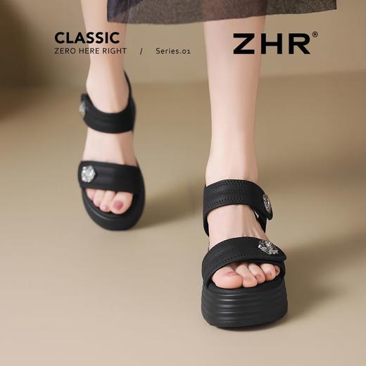 ZHR则则7.5CM坡跟凉鞋女夏季百搭小个子厚底凉鞋女外出时装凉鞋女 商品图7