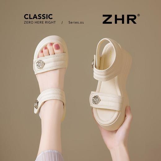 ZHR则则7.5CM坡跟凉鞋女夏季百搭小个子厚底凉鞋女外出时装凉鞋女 商品图4