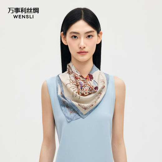 万事利SHINE系列双面印花小方巾/斜巾-陌上花 商品图1