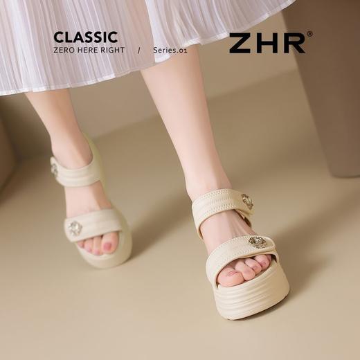 ZHR则则7.5CM坡跟凉鞋女夏季百搭小个子厚底凉鞋女外出时装凉鞋女 商品图1