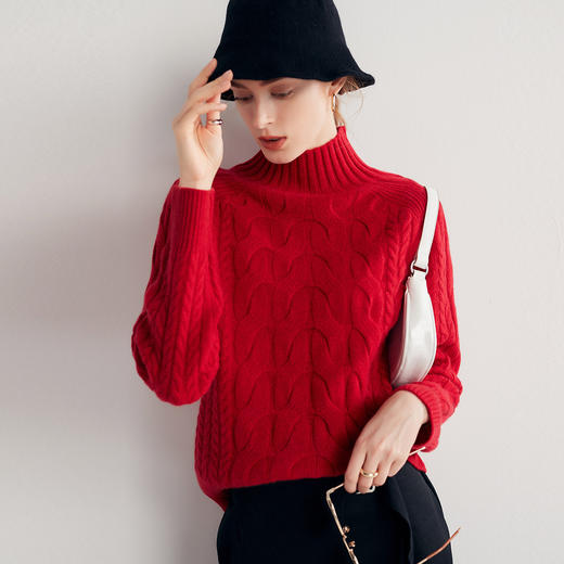 PALUOPO/PL帕罗7针加厚半高领立体绞花软糯亲肤羊绒衫女ET20016R-A 商品图12