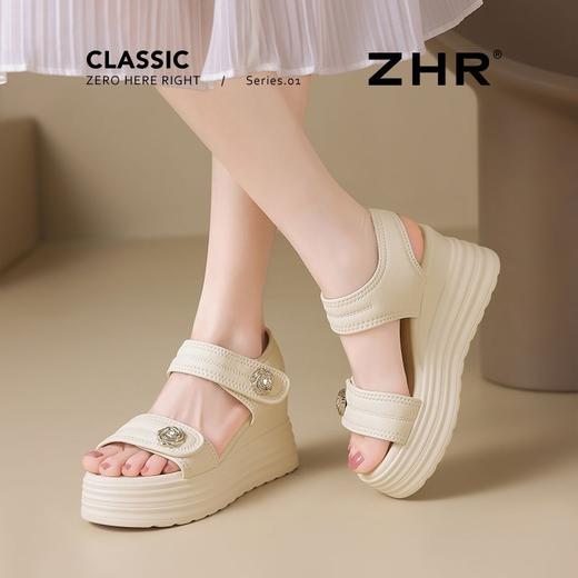 ZHR则则7.5CM坡跟凉鞋女夏季百搭小个子厚底凉鞋女外出时装凉鞋女 商品图6