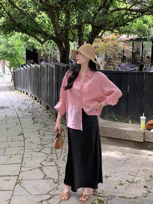 玫瑰粉苎麻轻薄防晒衬衫，苎麻定染，温柔显白，穿出一种优雅低调的老钱感（5-7天发货） 商品图6