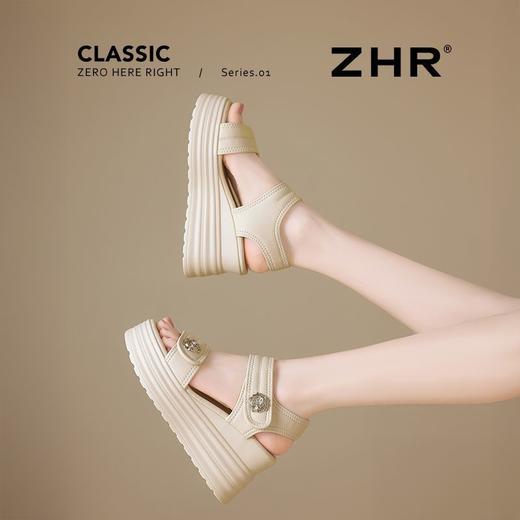ZHR则则7.5CM坡跟凉鞋女夏季百搭小个子厚底凉鞋女外出时装凉鞋女 商品图5
