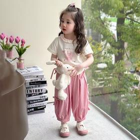 童洛萌女童夏季套装甜美花边领短袖长裤夏装小女孩网红两件套90-150