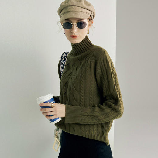 PALUOPO/PL帕罗7针加厚半高领立体绞花软糯亲肤羊绒衫女ET20016R-A 商品图5