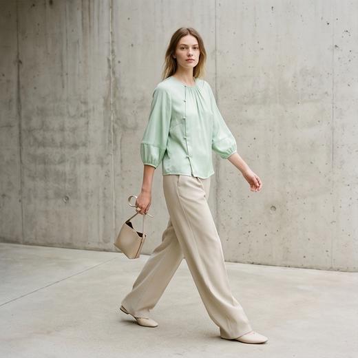 PALUOPO/PL19姆米弹力提花圆领新中式独特斜门襟桑蚕丝衬衫ES250108Z 商品图3