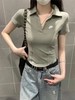 钩子针织运动女子短袖翻领衫夏季新款刺绣小勾短款T恤 商品缩略图0