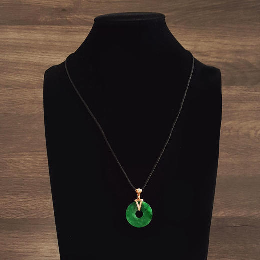 【天然正品】 A货翡翠 AU750玫瑰金镶钻镶天然细腻满绿糯冰种平安扣翡翠吊坠项链 100426TJ12 商品图8
