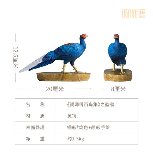 铜师傅 铜摆件《铜师傅百鸟集》之蓝鹇 铜工艺品 家居饰品摆件 商品图5