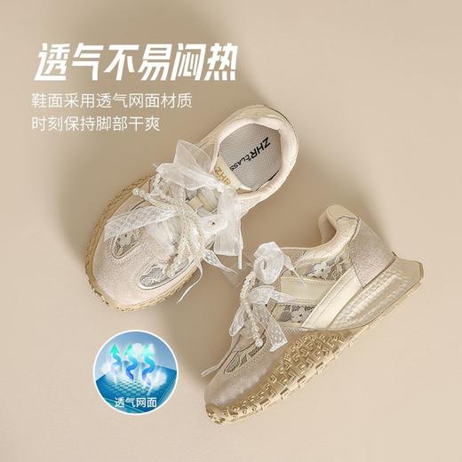 ZHR甜美蕾丝珍珠透气德训鞋2026夏季新款百搭内增高小个子休闲鞋 商品图3
