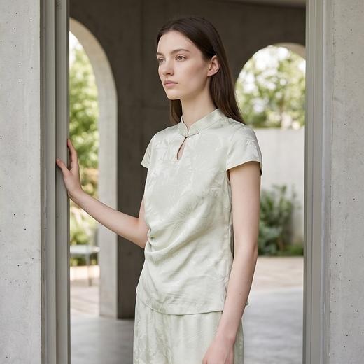 PALUOPO/PL新中式国风立领优雅气质显瘦小个子短款真丝T恤ES250825Z 商品图2