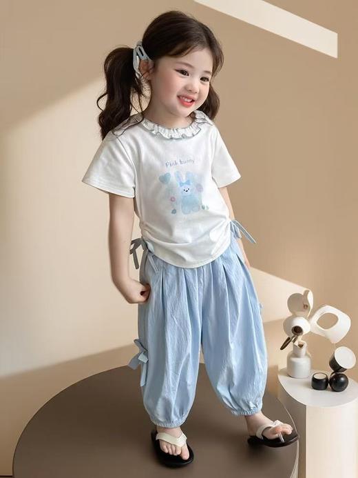 童洛萌女童夏季套装甜美花边领短袖长裤夏装小女孩网红两件套90-150 商品图2