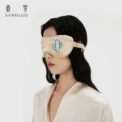 桑罗仙人掌刺绣真丝眼罩100%桑蚕丝遮光助睡眠礼盒送礼2026新款 商品图2