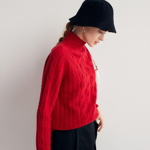 PALUOPO/PL帕罗7针加厚半高领立体绞花软糯亲肤羊绒衫女ET20016R-A 商品图10