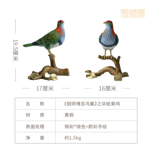 铜师傅 铜摆件《铜师傅百鸟集》之华丽果鸠 铜工艺品 家居饰品摆件 商品图3