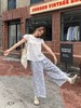 蓝白条纹+立体刺绣棉料直筒阔腿裤 商品缩略图2
