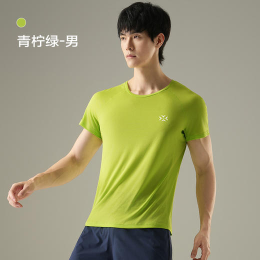 有为者/男女款呼吸方格圆领速干短袖轻薄吸汗T恤透气跑步服动感风 商品图11